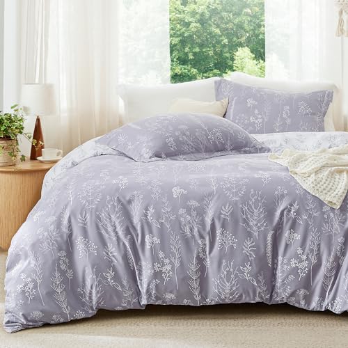 Bedsure King Comforter Set - Lavender Comforter, Cute Floral Bedding Comforter Sets, 3 Pieces, 1 Soft Reversible Botanical Flowers Comforter and 2 Pillow Shams