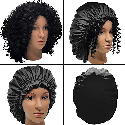 ELEBOX Premium Super Jumbo Waterproof Shower Cap for Long Hair - Black