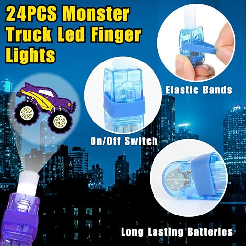 Monster Truck Party Favors - 72 Pc LED Lights & Tattoos Combo