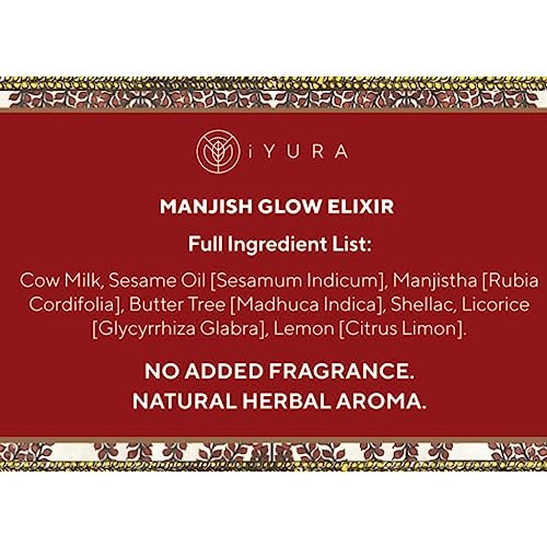iYURA Manjish Glow Elixir - Traditional Glow-Boosting Face Moisturizer for an Instant Dewy Glow & Clear-looking skin ? Lightweight, 100% Natural Nighttime Face Oil, 1.69 fl oz