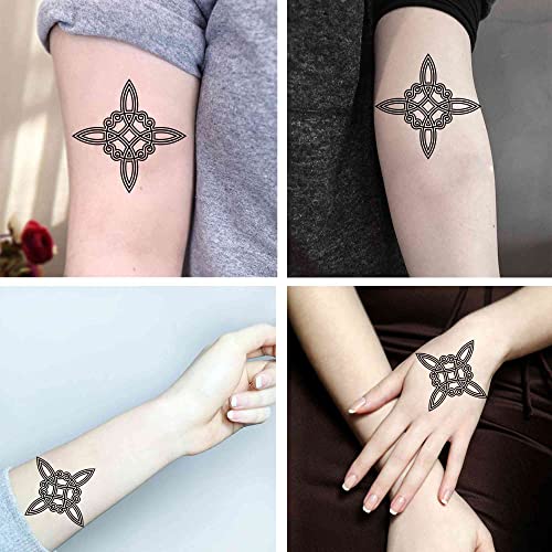 Temporary Tattoos 6 Sheets Witch Tattoo Witch Knot Wicca Power of Four Tattoo Stickers for Men and Women