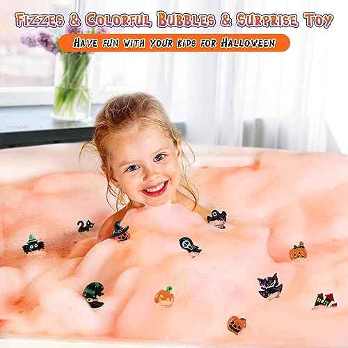 Halloween Gifts for Kids - 16pcs Halloween Bath Bombs for Kids with Toys Inside Halloween Party Favors Goodie Bag Fillers Bubble Bath with Spooky Pumpkin Bath Bombs