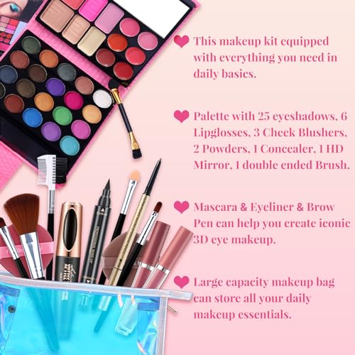 QiBest 32 Color Makeup Set with Brushes, Eyeliner & Lipsticks