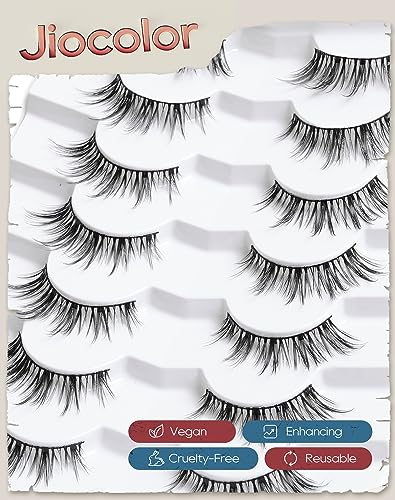 Jiocolor Natural Strip Lashes - Wispy Cat Eye False Eyelashes 12mm