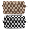 2 Pack Makeup Bag Organizer, Black Brown Checkered Cosmetic Pouch