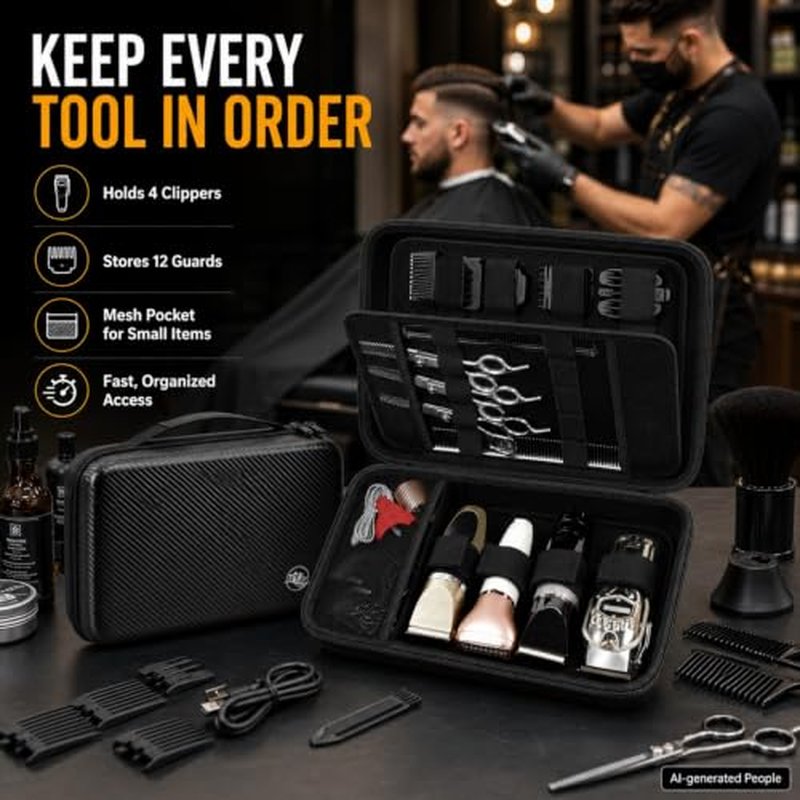 Boobowl Hard Travel Case for Hair Clippers & Grooming Tools - Black