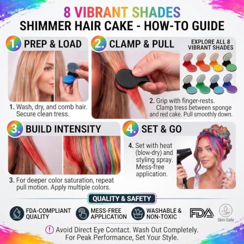 Shimmer Hair Chalk Set - Washable Temporary Hair Color for Festivals & Cosplay, 8 Vibrant Glitter Shades