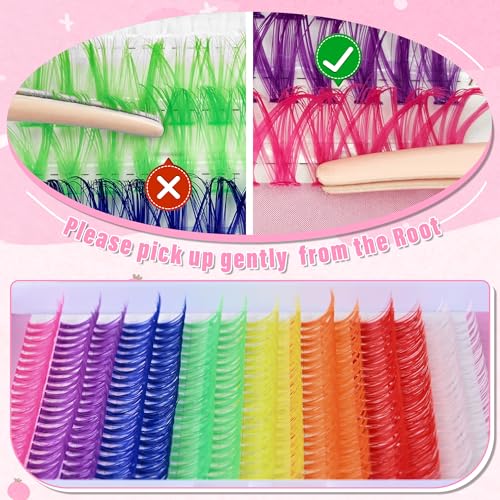 Colored Lash Clusters 300Pcs - 8 Colors D Curl 14mm/16mm