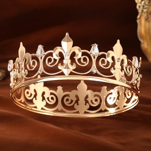 Gold Rhinestone Full Round Crown - Crystal Tiara for Prom & Parties