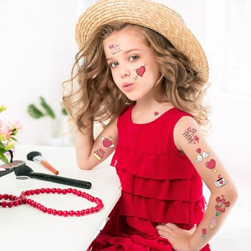 Valentine's Day Temporary Tattoos for Kids - 10 Sheets with 80 Designs