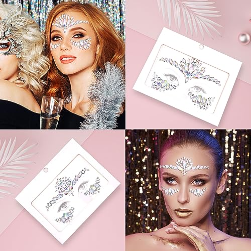 Mermaid Face Gems Stickers - 6 Sets Rainbow Rhinestone Jewels