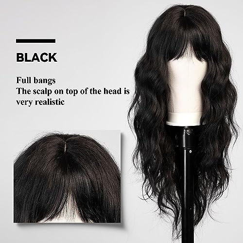 HAIRCUBE Black Wig with Bangs for Women Long Wavy Hair Wig Black Wig Curly Wavy Synthetic Wigs for Girls Daily Party Use