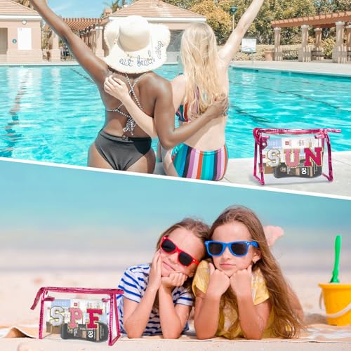 Pink Sunscreen Bag Clear Makeup Toiletry Pouch for Beach & Travel - Waterproof Cosmetic Organizer