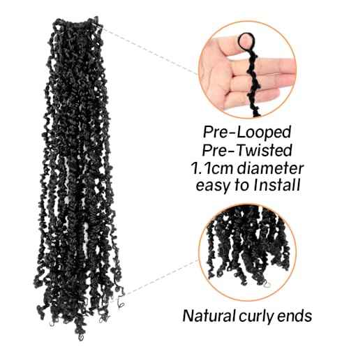 16 Inch 10 Packs Yanky Twist Crochet Hair Pre-twisted Natural Black Kinky Mini Spring Twist Plus Small Curly Senegalese Twist Braids (1B)