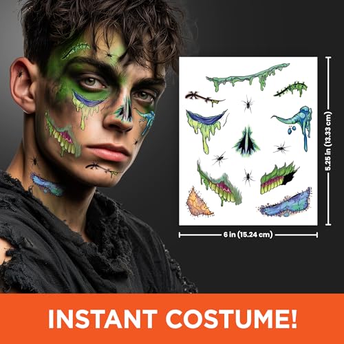 Zombie Face Temporary Tattoos – 25 Pack, Waterproof