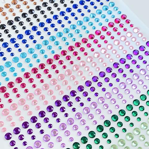 1500 Self-Adhesive Rhinestone Face Gems - 15 Colors