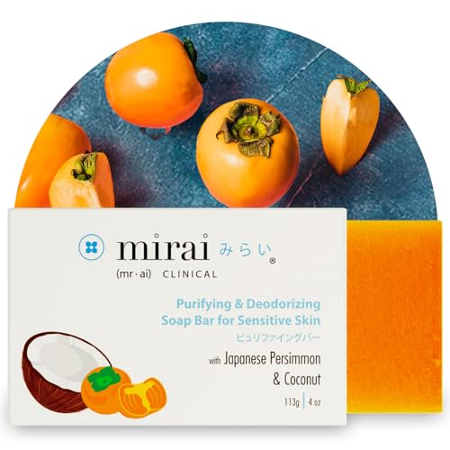 Mirai Clinical - 100g Persimmon Soap Bar for Body - Mirai Soap Persimmon - Persimmon Soap - Persimmon Extract Soap - Japanese Body Odor Soap Green Tea Extract Deodorant Soap Bar for Men & Women