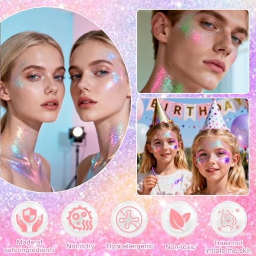 Iridescent Body & Hair Glitter Stick Waterproof Holographic Sparkle for Festivals & Performances