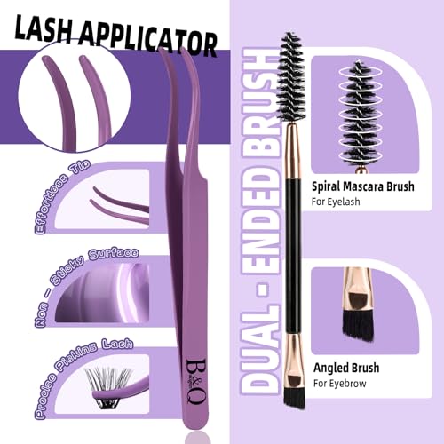 B&Q Fluffy Lash Clusters Kit 280PCS UltraSoft Cluster Eyelash Extensions, 70+90D Volume Eyelash clusters 10-18mm Lash Extension Kit, D Curl Individual Lashes kit with lash Applicator Tool (70+90D Set)