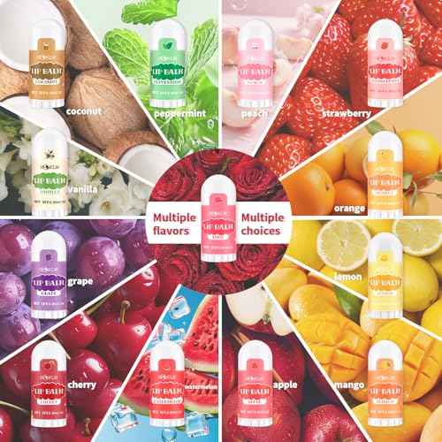 Mini Lip Balm 25 Pack, Natural Lip Balms with Vitamin E and Coconut Oil. Moisturizes for Dry Lips, Perfect for Christmas Gifts, Party Favors, Gift Bags and Small Gifts-13 Flavors