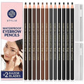 Stylia Waterproof Eyebrow Pencils For Women ? Long-Lasting Microblading Supplies Brow Pencil, Perfect for Eyebrow Shaper, Filling & Defining Natural-Looking Brow - (12PC in 5 Colors)