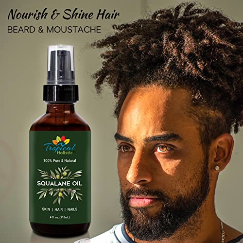 Tropical Holistic 100% Squalane Oil - Pure Plant Derived Vegan All Body Moisturizing Serum (4oz / 118mL) - Ideal Squalane Oil for Face, Body, Hair & Nails