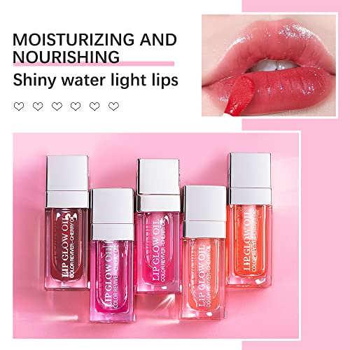 Hydrating/Moisturizing Lip Glow Oil Gloss Transparent Toot Lip Oil Tinted Non-Sticky Nourishing Long Lasting Repairing Lightening Lip Lines and Dry Lips Lip Care Products (PINK) 0.2 OZ