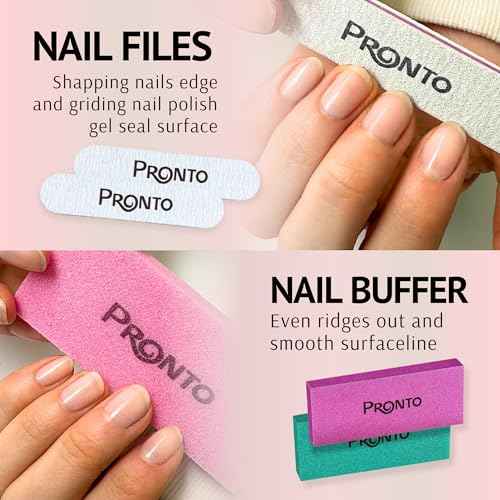 Pronto Acetone Nail Polish Remover 8 Fl Oz with Manicure Kit - Includes Nail File, Buffer, Pusher, Scraper - Pure Acetone 100 Percent - Quick & Professional Gel Acrylic Nail Remover Kit