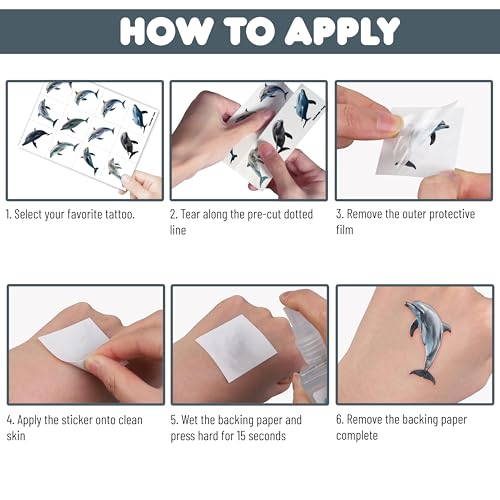 96 PCS Dolphin Temporary Tattoos | Ocean Shark Party Favors