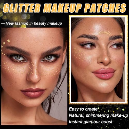 20 Pcs Gold Glitter Freckles Face Tattoo Waterproof Makeup