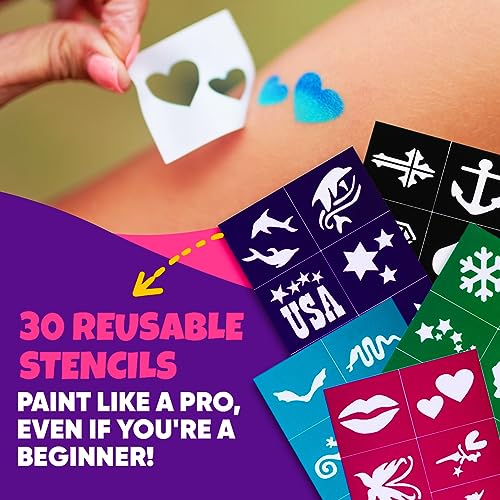 Blue Squid Face Painting Kit - 12 Colors, 30 Stencils, Sensitive Skin Safe
