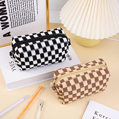 2 Pack Makeup Bag Organizer, Black Brown Checkered Cosmetic Pouch