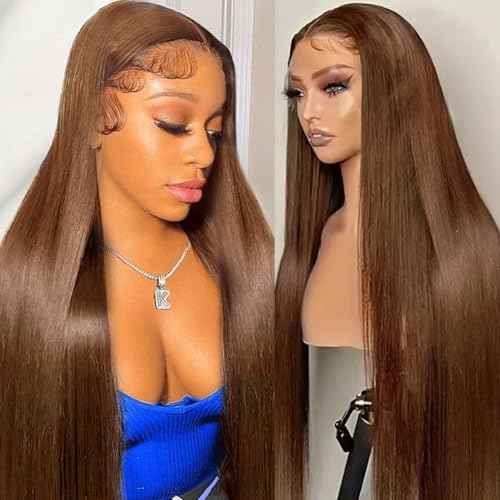 Cypha Chocolate Brown Lace Front Wigs Human Hair Pre Plucked 13x6 Straight Lace Front Wigs Human Hair 180% Density Colored #4 Light Brown Glueless Wig HD Lace Frontal Wigs for Women 20inch