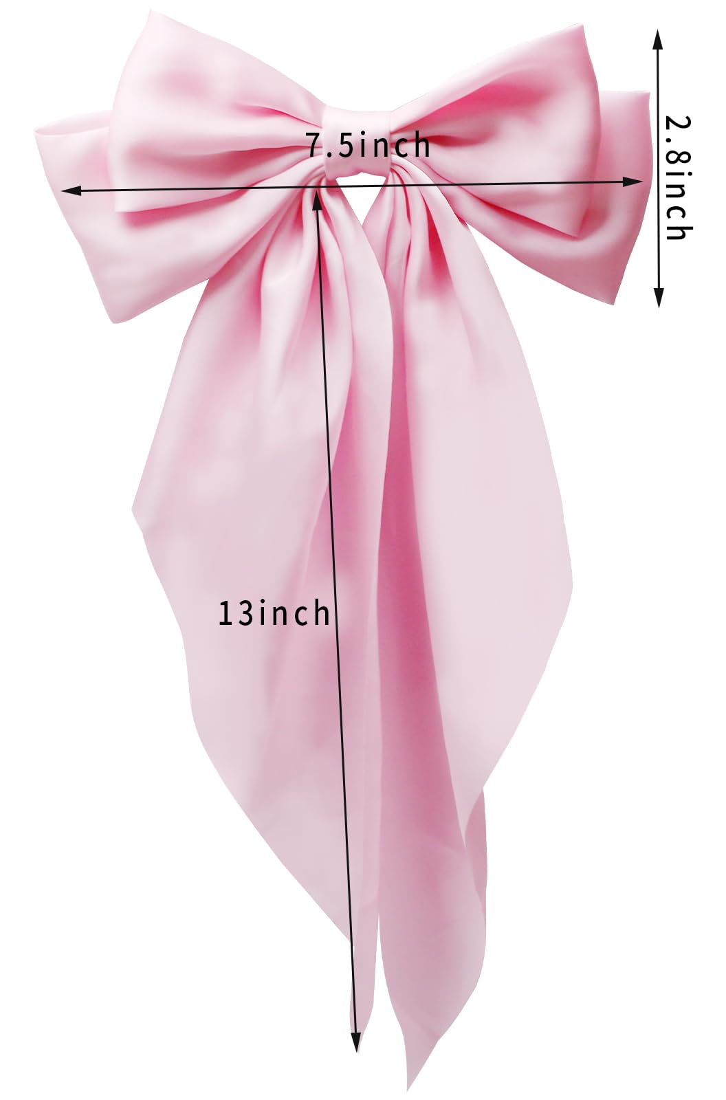 PQZKLDP 2PCS Silky Satin Hair Bows Big Versatile Hair Bows Cute Clips for Girls & Women Pink Hair Bow Ribbons Oversized Long Tail Metal Clips Bowknot Aesthetic Hair Accessories (PD 210)