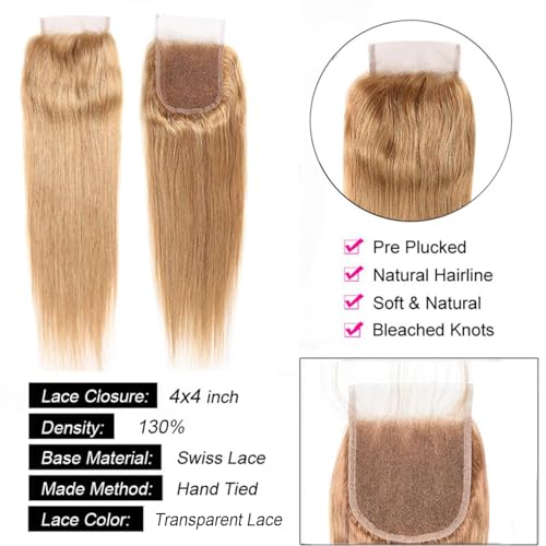 Isufer 8 Inch Honey Blonde #27 Lace Front Closure Pre Plucked Brazilian Virgin Hair Straight