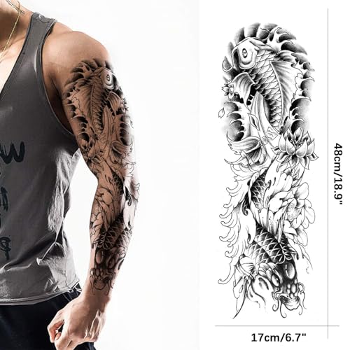 Full Arm Temporary Tattoo Sleeves - 20 Sheets Japanese Dragon & Tribal