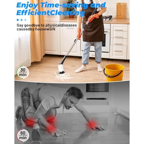 Electric Spin Scrubber,Bathroom Cleaning Brush,Shower Scrubber with Long Handle 8 Replaceable Brush Heads Voice Broadcast 3 Rotating Speeds,Tub Scrubber,Cordless Power Cleaning Brushes Floor Tile