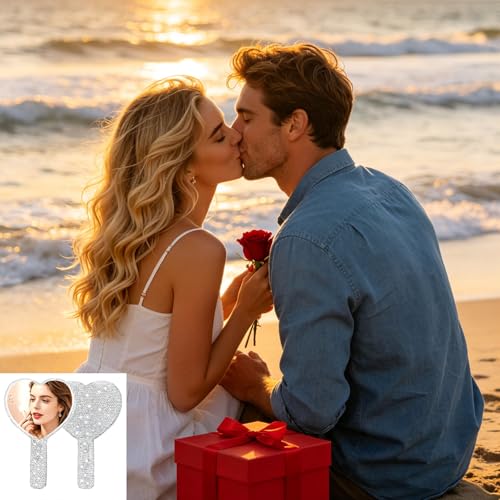 Heart Shaped Handheld Mirror with Rhinestones | Frinnovan