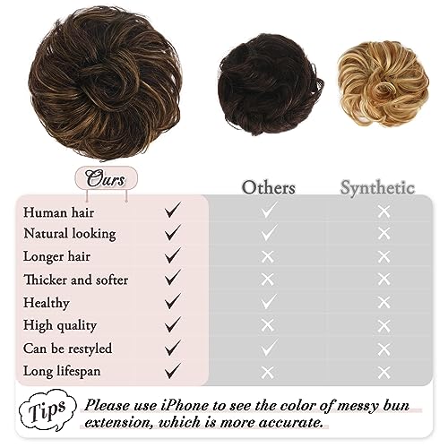 RUWISS Messy Bun Hair Piece Human Hair Messy Rose Bun Hair Buns Hair Piece for Women Real Hair Scrunchies Updo Hair Pieces Bun Extension Ponytail Messy Hair Bun (Brown Mixed)