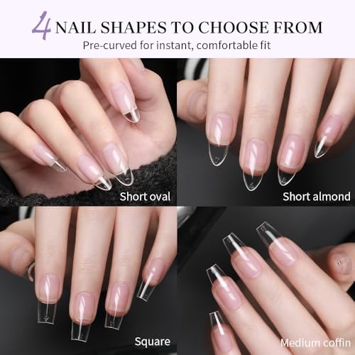 Clear Short Almond Shaping Fake Nails - 320-Piece Builder Tips