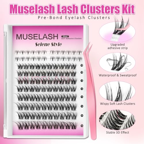 MUSELASH Self-Adhesive Eyelash Clusters Kit - 10-16mm Natural Wispy Lashes