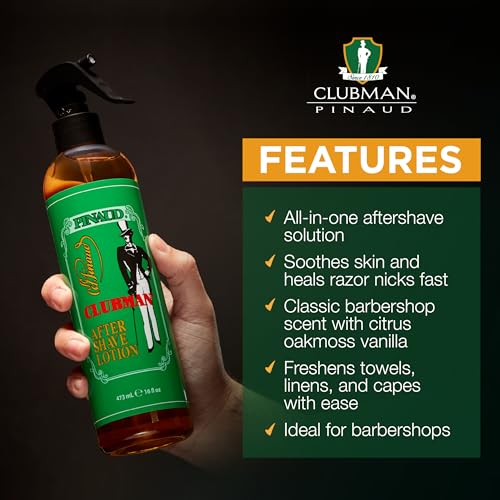 Clubman After Shave Lotion for Men Spray - Classic Barber After Shave Splash, Soothing Aftershave Scent,16 fl oz