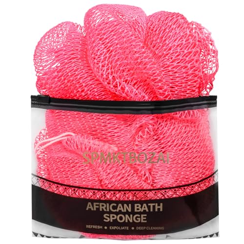 African Net Loofah Exfoliating Body Scrubber Bath Sponge for Shower - Rose Red