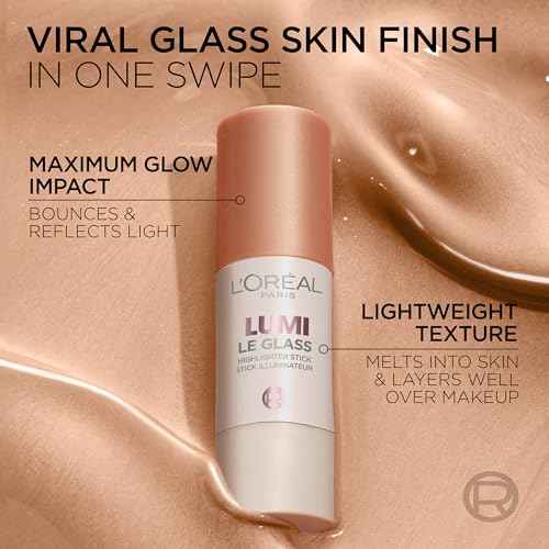 L'Oreal Paris True Match Lumi Le Glass Highlighter Stick, Reflective, Translucent, Glassy Highlighter for Face and Body, 610 Glassy Pearl Eclat, 0.17 Oz