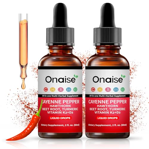 ONAISE Cayenne Drops - Cayenne Pepper Drops Liquid Supplement with Organic Hawthorn, Beet Root, Turmeric, Vitamin K2 D3-2FL.OZ-2PCS