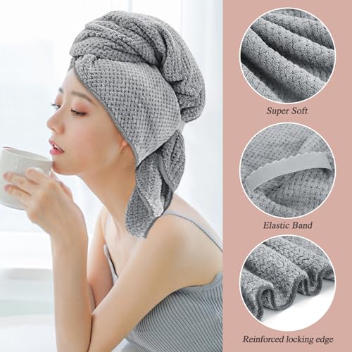 Arqumi Microfiber Hair Towel Wrap,Hair Drying Towels Bath Towels,Hair Turbans for Curly Hair,Long Hair and Short Hair, 41''x23'', Grey