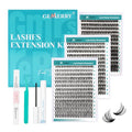 GEMERRY Lash Clusters DIY Lash Extension Kit 30D+40D+50D D Curvature Individual Lashes Eyelash Extension Kit 280 pcs Thin Band Cluster Lash Bond and Seal Tweezers with Lash Remover