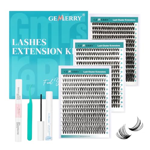 GEMERRY Lash Clusters DIY Lash Extension Kit 30D+40D+50D D Curvature Individual Lashes Eyelash Extension Kit 280 pcs Thin Band Cluster Lash Bond and Seal Tweezers with Lash Remover