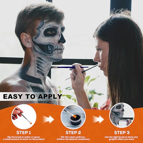 White Black Grey Face Paint Kit with Brushes for Halloween & Cosplay