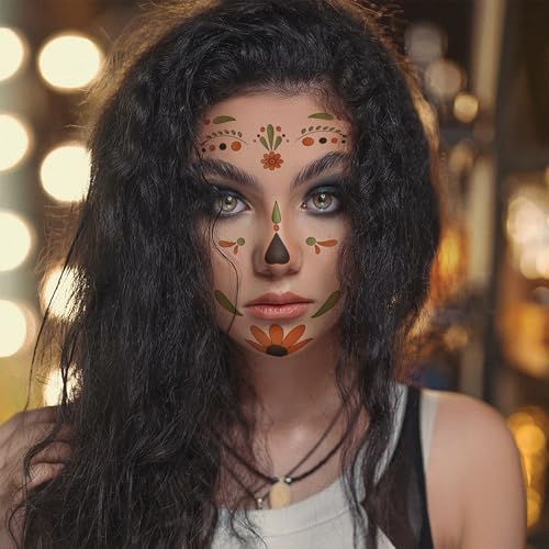 Sugar Skull Face Tattoos 12 Pack Halloween Skeleton Makeup